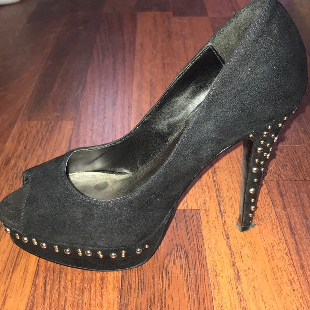 Steve Madden Black Velvet Studded Peep Toe Pumps 8